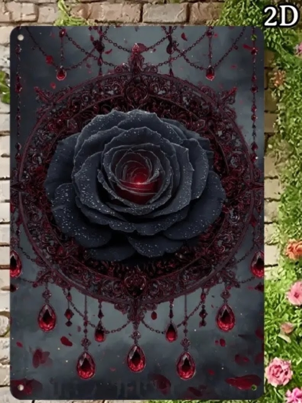 Black Rose Wall Art with Red Accents - Gothic Floral Home Decor